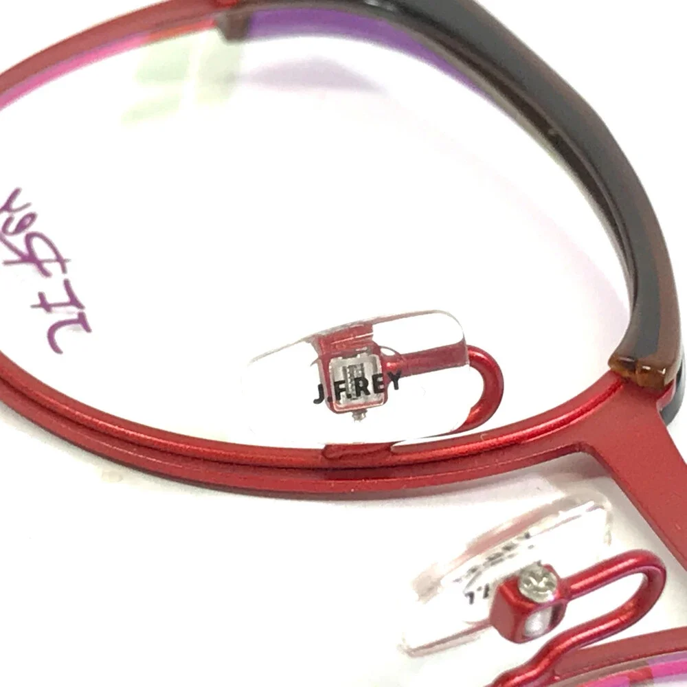 J.F. Rey Eyeglasses Frame JF2843 3000 Black Leather Brown Red Cat Eye 50-20-143